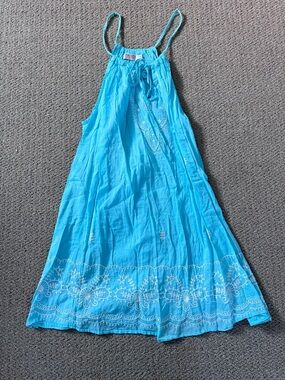 Turquoise Embroidered Halter Sundress